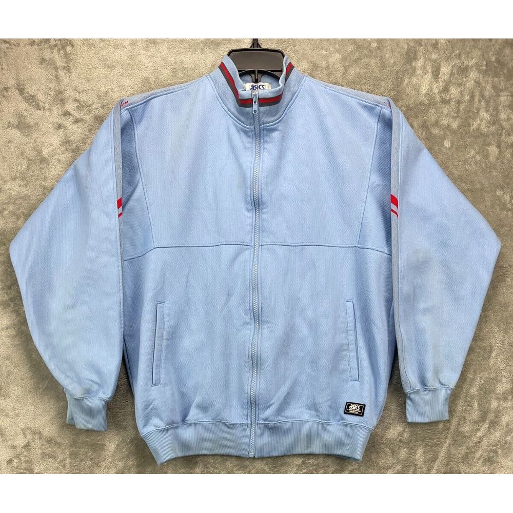 Asics Men's Track Jacket JPN 102 (US XL) Light Blue Full Zip Mock Neck Logo